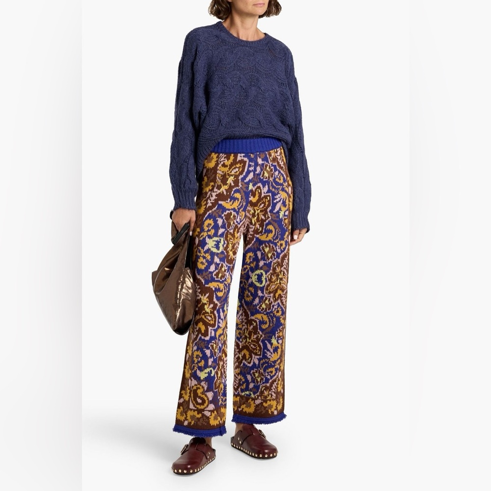 NWOT Farm Rio Glam Tapestry Blue Knit Pants S